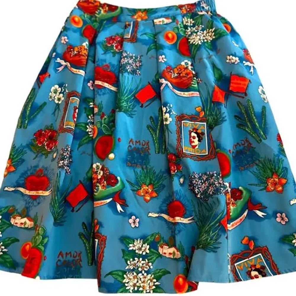 Blue Floral A-Line Skirt